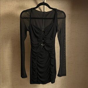 Chic Black Long Sleeve Mesh Dress